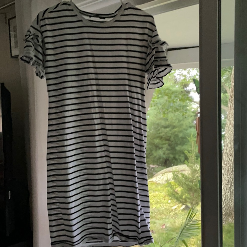 Adrianna Papell navy striped med dress